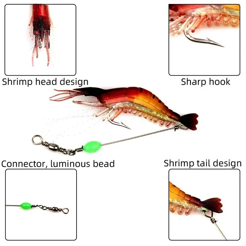 1PC Hot Sale New 9Cm 6G Luminous Bead Shrimp Silicon Soft Artificial Bait with Hooks Swivels Rigs Fishing Tackle Fast Delivery