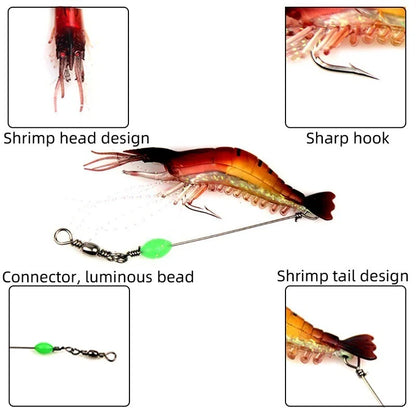 1PC Hot Sale New 9Cm 6G Luminous Bead Shrimp Silicon Soft Artificial Bait with Hooks Swivels Rigs Fishing Tackle Fast Delivery