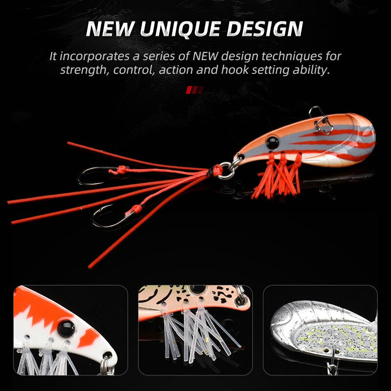 ALLBLUE Crazy Shrimp 7G 14G Metal VIB Sinking Blade Spoon Fishing Lure Bass Artificial Bait with Jig Assist Hook Rubber Skirt